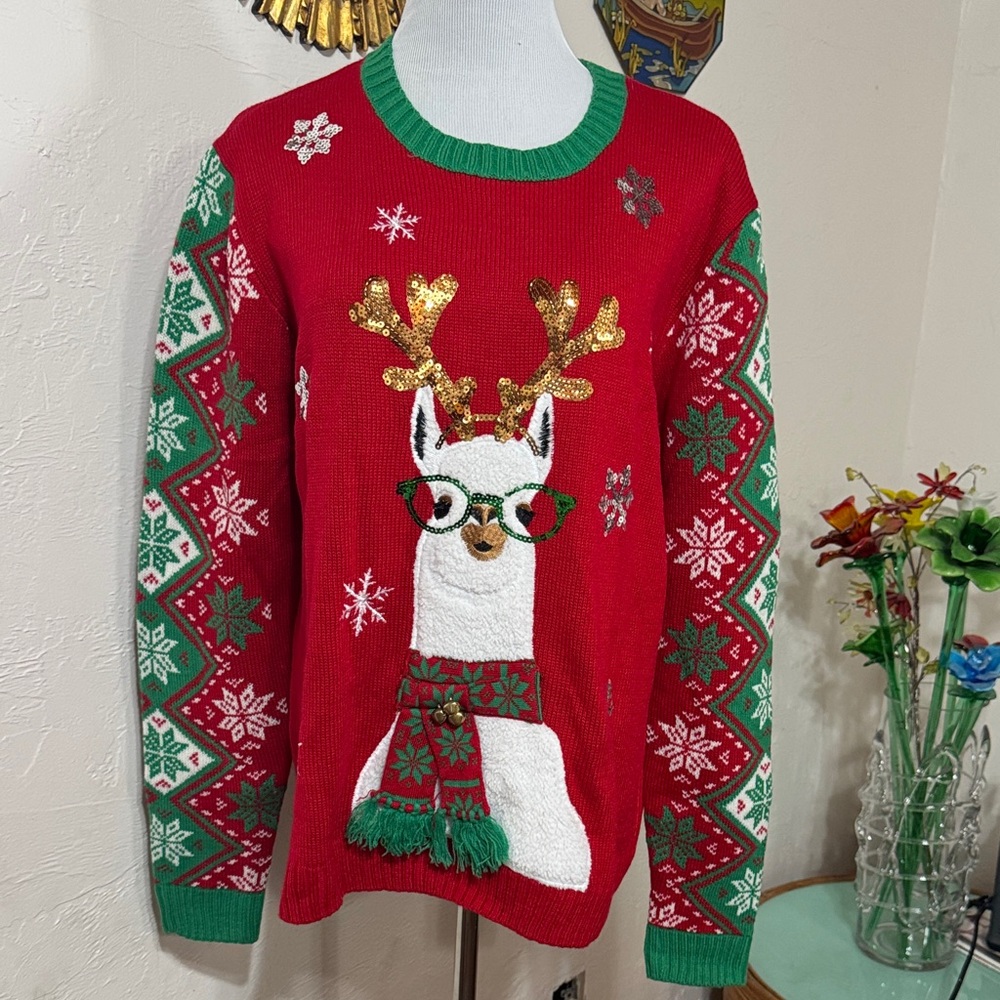 33 Degrees Lama Ugly Christmas Sweater Unisex Sx XL